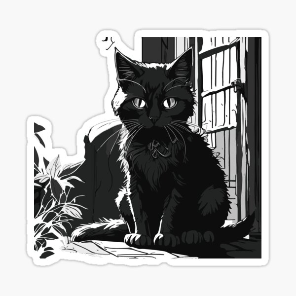 Desenho de gato preto fofo sentado