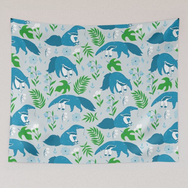 Item preview, cute anteater blue floral  designed and sold by Gossip Rag.