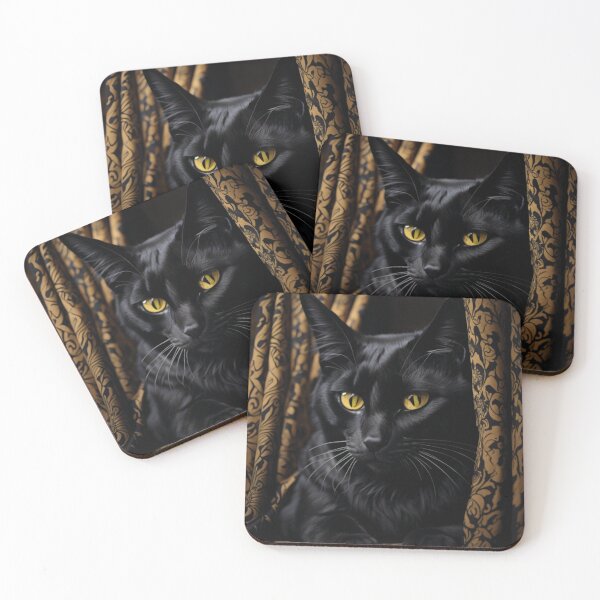 Item preview, Gato perto sentado em frente a uma cortina amarela designed and sold by GirlaineSQ.
