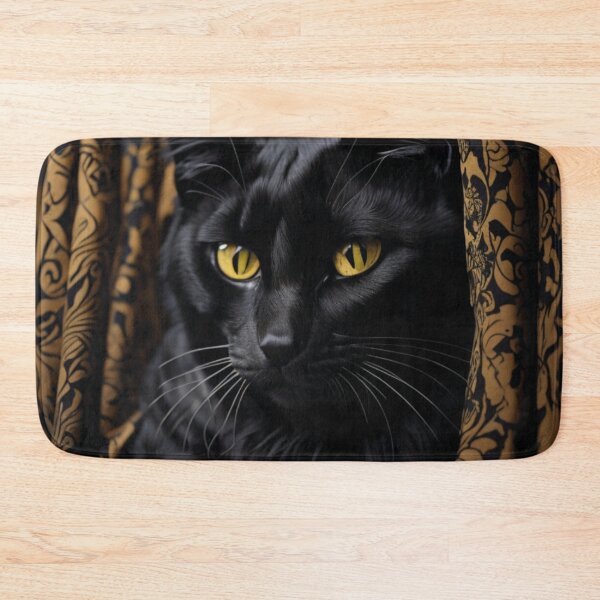 Item preview, Gato perto sentado em frente a uma cortina amarela designed and sold by GirlaineSQ.