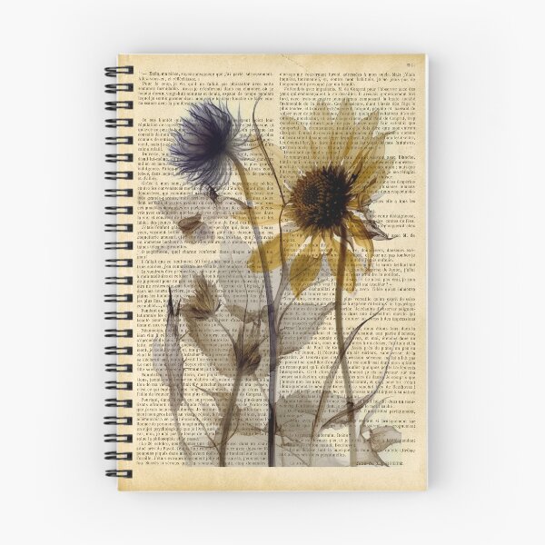 Item preview, Botanical print, on old book page - garden flowers with sunflower designed and sold by Art by Lilia.
