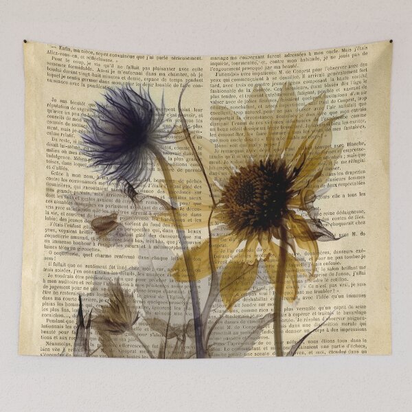 Item preview, Botanical print, on old book page - garden flowers with sunflower designed and sold by Art by Lilia.