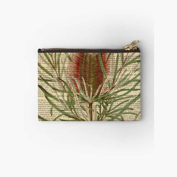 Item preview, Botanical print, on old book page - Exotic flowers and plants designed and sold by Art by Lilia.