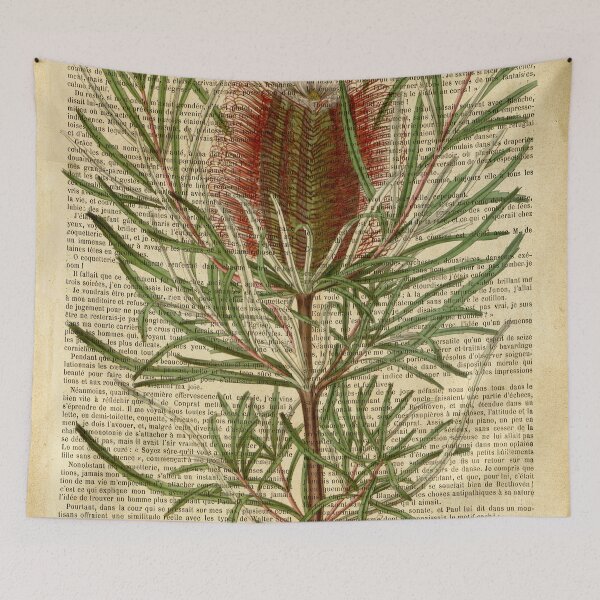 Item preview, Botanical print, on old book page - Exotic flowers and plants designed and sold by Art by Lilia.