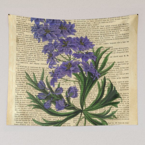 Item preview, Botanical print, on old book page - Purple Delphinium  designed and sold by Art by Lilia.