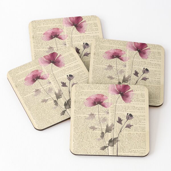 Item preview, Botanical print, on old book page - dried poppy flower designed and sold by Art by Lilia.