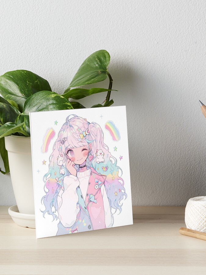 Pastel Vibes Anime Girl Art Print Kawaii Cute Art Aesthetic 