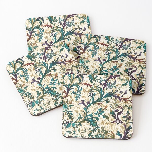 Item preview, Jacquard Damask Rich Purple and Aqua  Colors Vine Pattern in Watercolors designed and sold by ClairesPatterns.