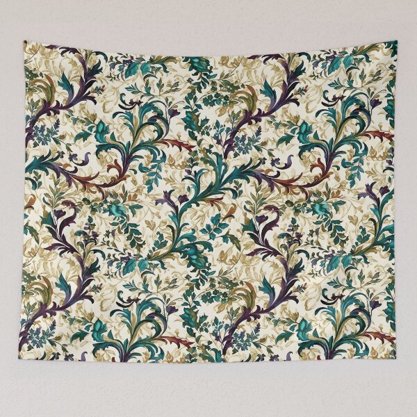 Item preview, Jacquard Damask Rich Purple and Aqua  Colors Vine Pattern in Watercolors designed and sold by ClairesPatterns.