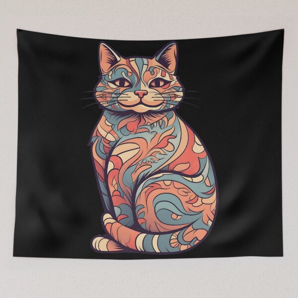 Item preview, psychedelic colorful cat designed and sold by BenjaminsPlace.