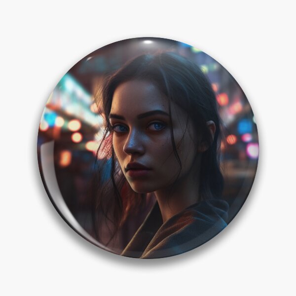 Item preview, Cyberpunk Beauty: Enigmatic Brunette in a Neon City designed and sold by ZDP-ART.