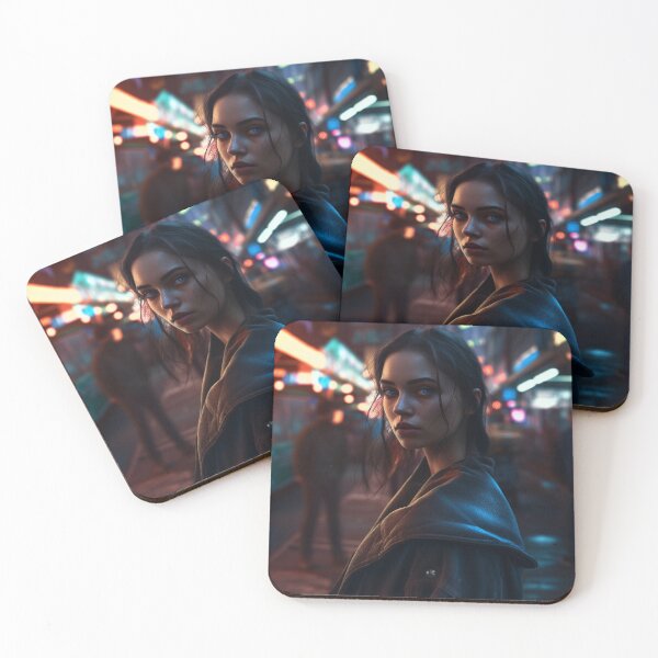 Item preview, Cyberpunk Beauty: Enigmatic Brunette in a Neon City designed and sold by ZDP-ART.