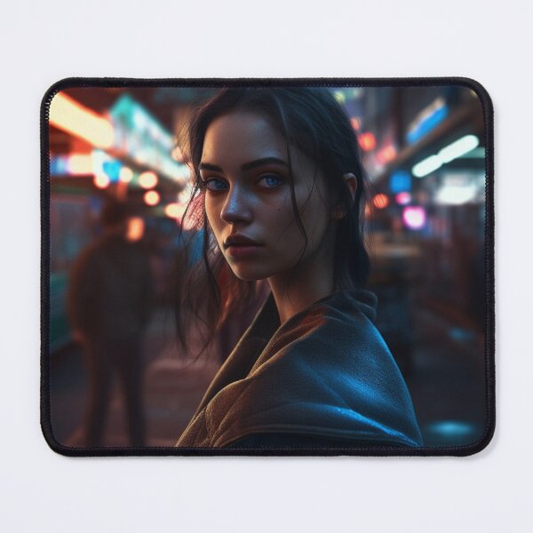 Item preview, Cyberpunk Beauty: Enigmatic Brunette in a Neon City designed and sold by ZDP-ART.
