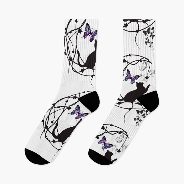 Item preview, Decorative Black Cat Silhouette With Butterflies & Stars Design designed and sold by EarthArtDesigns.