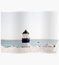 White Sandy Beach with Lighthouse Poster