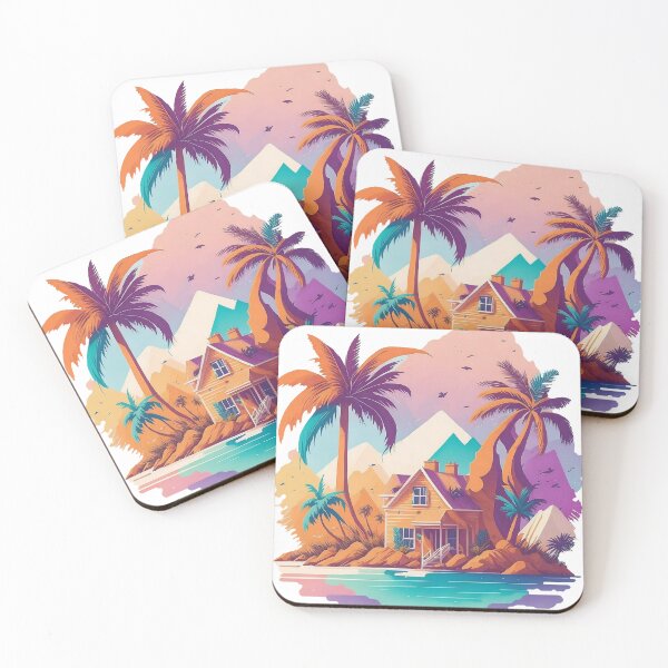 Item preview, Retro Plam Beach House designed and sold by ArtsyWishesShop.