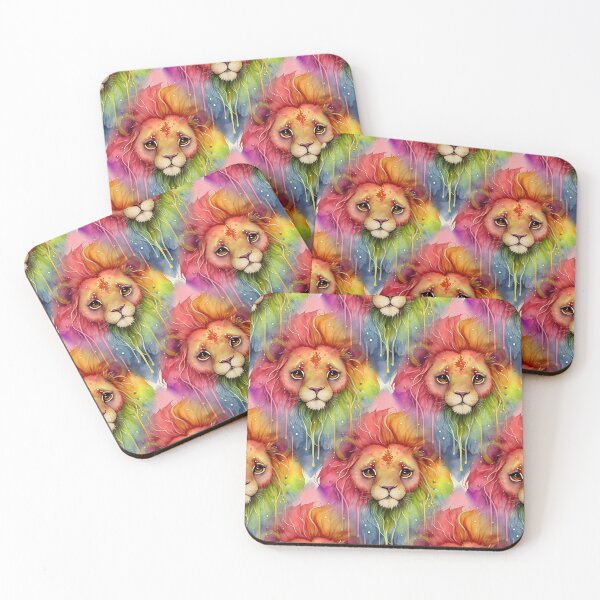 Item preview, Cute Kawaii Lion Happy Pastel Rainbow Colors designed and sold by ClairesPatterns.