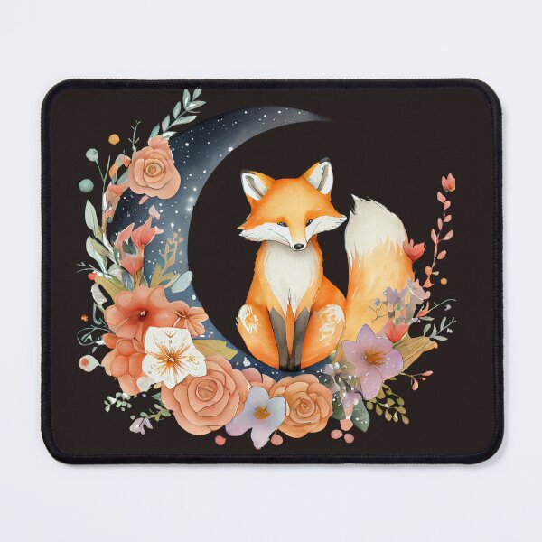 Item preview, fox- crescent moon and fox- flowers and fox- cute fox on moon- celestial fox  designed and sold by Janetlousart.