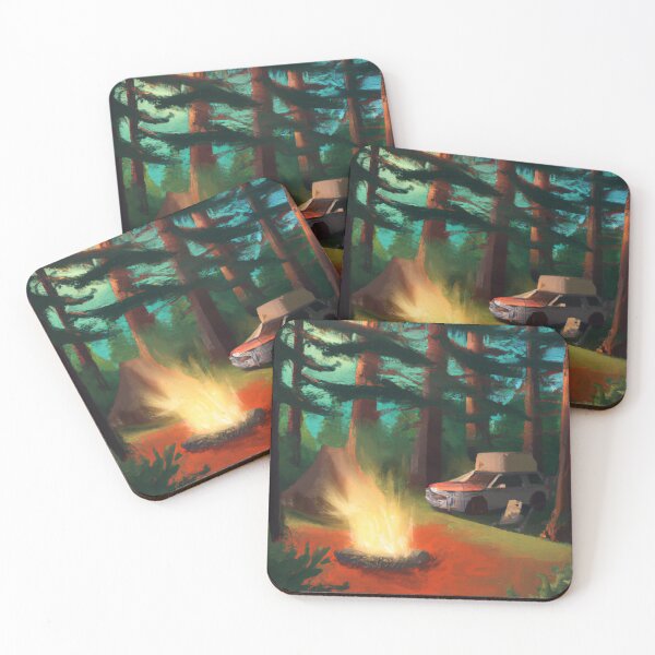 Item preview, Digital artwork portraying car camping with a campfire. designed and sold by CatskillMeander.