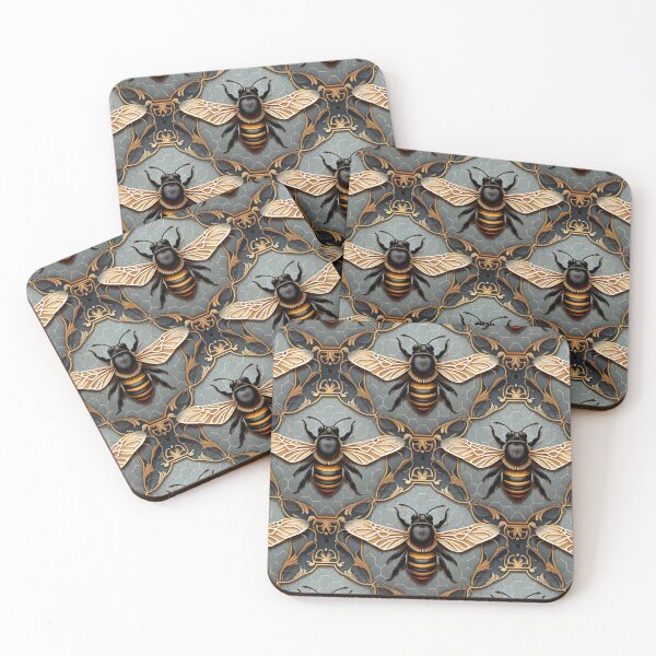Item preview, Bee Tile Pattern Victorian Style Greys Black and Golds designed and sold by ClairesPatterns.