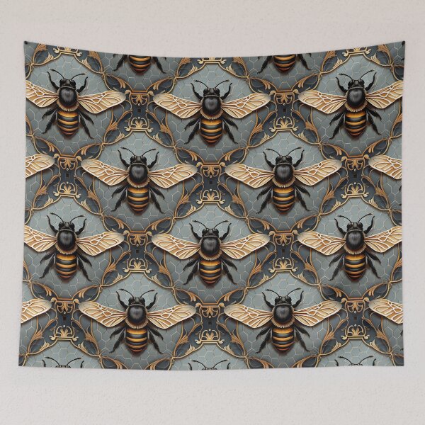 Item preview, Bee Tile Pattern Victorian Style Greys Black and Golds designed and sold by ClairesPatterns.