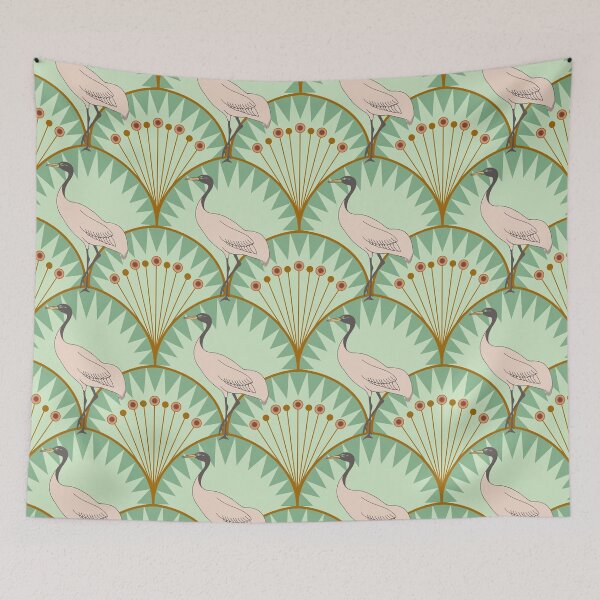 Item preview, Art Deco Cranes-Green designed and sold by Sarah Melendez.