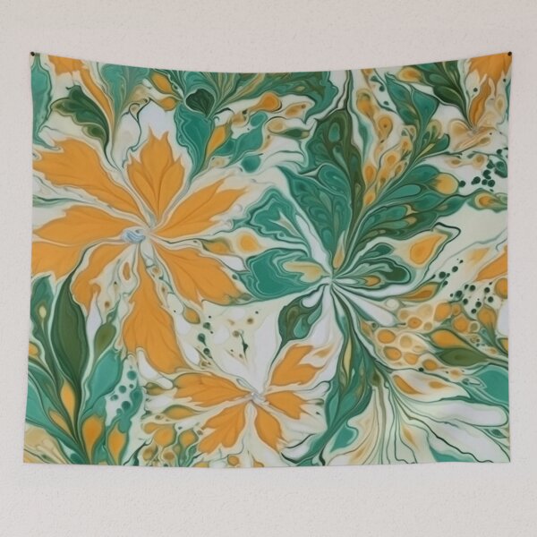 Artikelvorschau, Orange and Green Flowers Acrylic Pour entworfen und verkauft von IntrepidPanda.