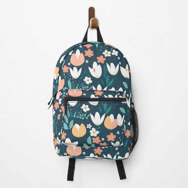 Item preview, Pink and White Flowers on Dark Blue Background Pattern designed and sold by Brainless Art.