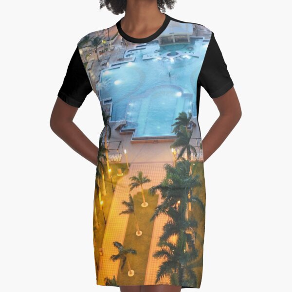 Aruba, resort, spa, health resort, 2017, pool, palm trees, hotel building Graphic T-Shirt Dress