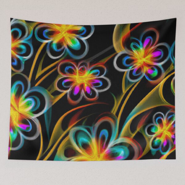 Item preview, Neon Colorful Floral on Black designed and sold by calibrit.