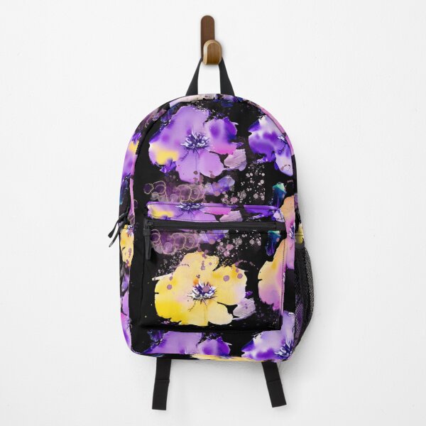 Item preview, Floral Watercolor Yellow & Purple  w/black background designed and sold by ConnieMarie XO Art.