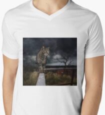Cat walking the fence. Men's V-Neck T-Shirt