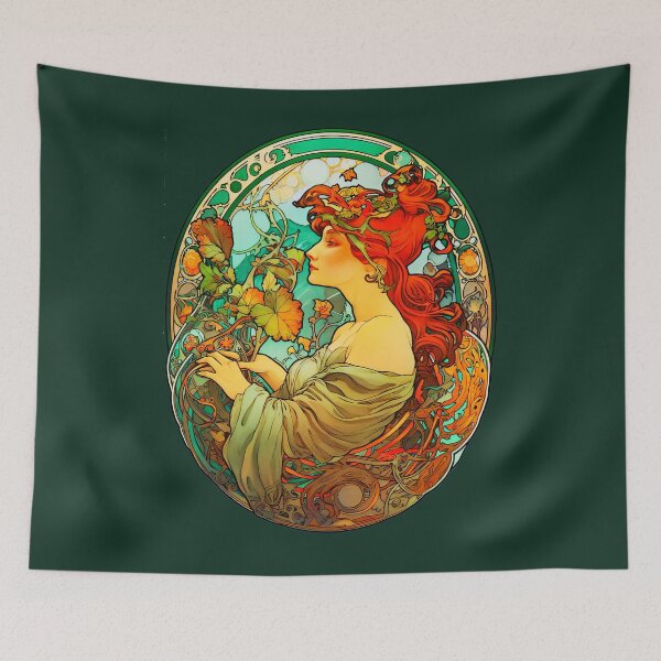 Item preview, Art Nouveau Red-haired Woman Alphonse Mucha Inspired designed and sold by entwithanaxe.