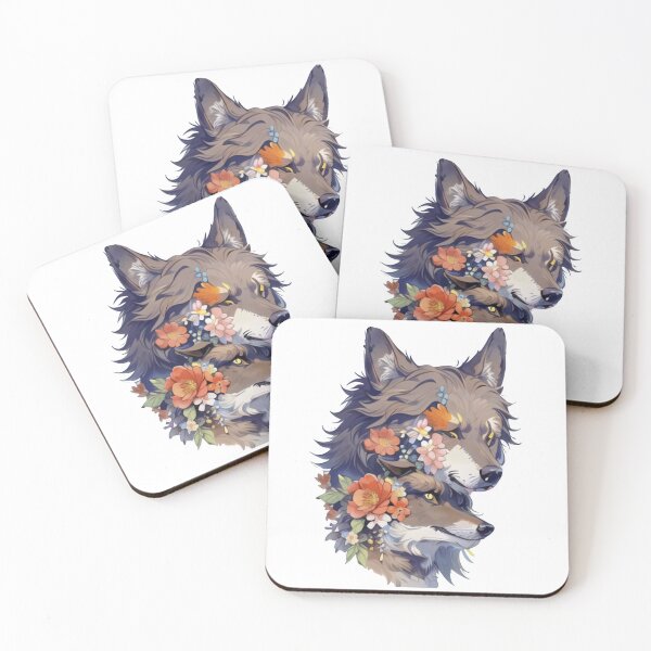 Item preview, Colorful wolf with flowers designed and sold by Lychee Design.