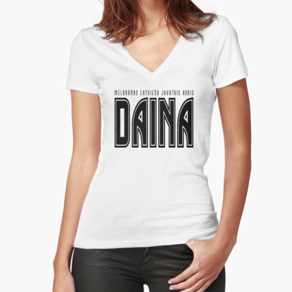 Melburnas latviešu jauktais koris DAINA | Melbourne Latvian Mixed Choir DAINA (black text) Fitted V-Neck T-Shirt