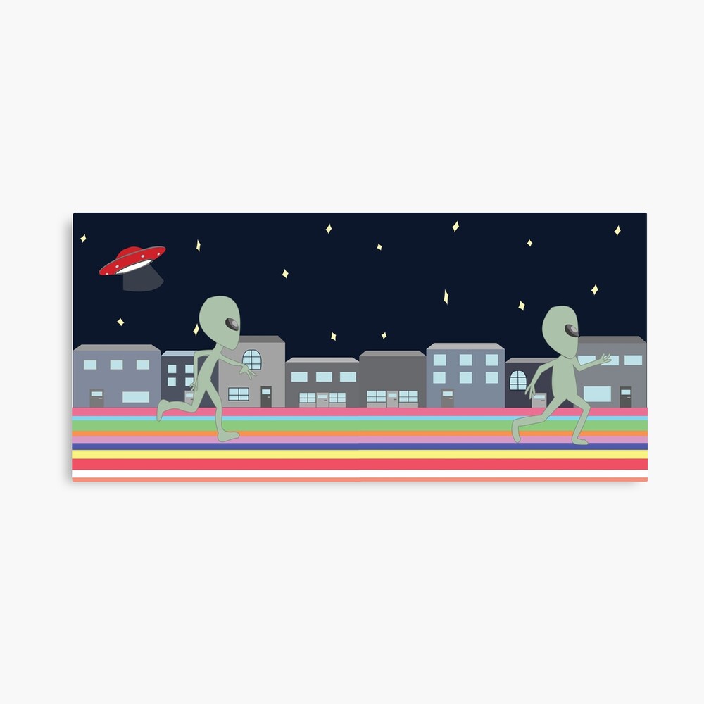 Aliens Running On Rainbow Road From Ufo Canvas Print By Izzysumardi Redbubble