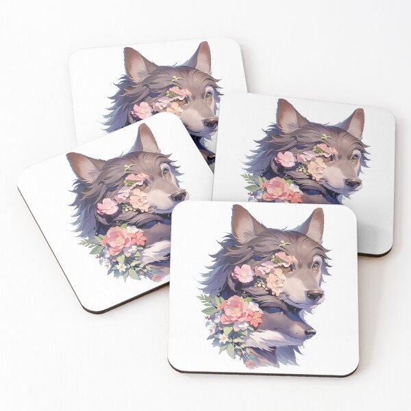 Item preview, Colorful wolf with flowers designed and sold by Lychee Design.