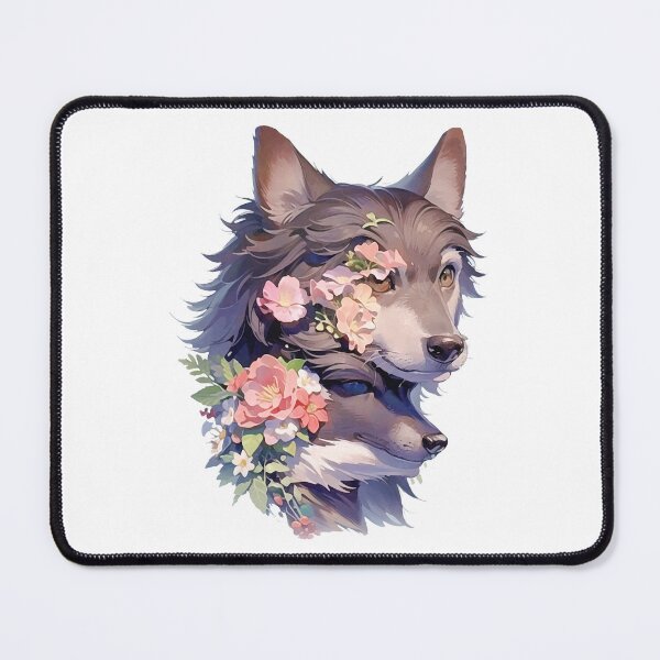 Item preview, Colorful wolf with flowers designed and sold by Lychee Design.