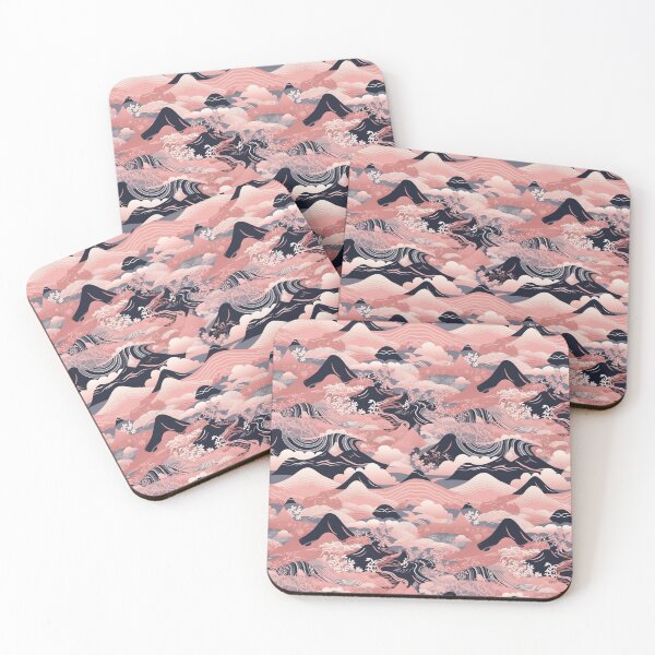 Item preview, Black Pink Japanese Mountains Wagara Pattern  designed and sold by StudioTokyo.