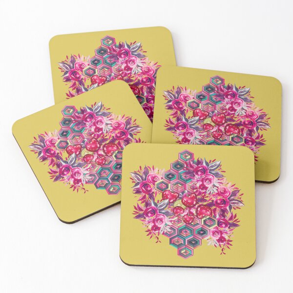 Item preview, Roses, cherries and hexagons, psychedelic art designed and sold by IngaDesign.
