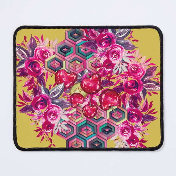 Item preview, Roses, cherries and hexagons, psychedelic art designed and sold by IngaDesign.