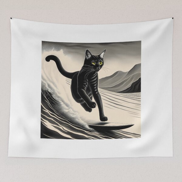 Item preview, Black & White Surfing Cat  designed and sold by AgataKaja.
