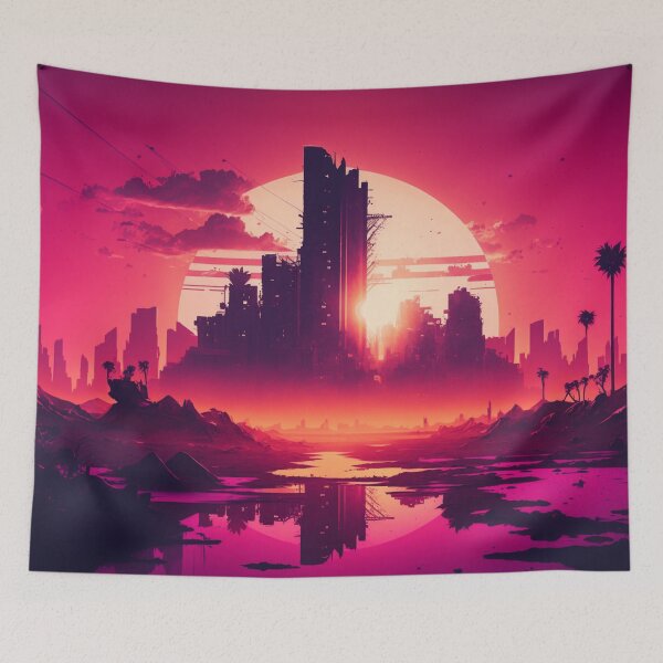 Item preview, Retrowave Aesthethic Synthwave Sun City designed and sold by Nightarcade.