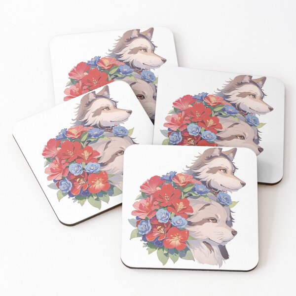 Item preview, Colorful wolf with flowers designed and sold by Lychee Design.