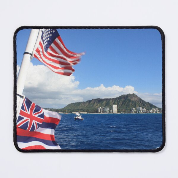 Item preview, Hawaii and USA Flag with Waikiki Diamond Head aloha designed and sold by alohagiftbox.