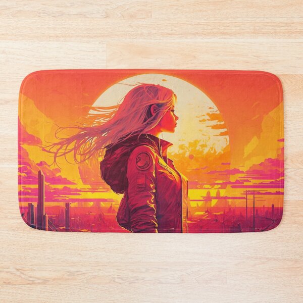 Item preview, Cyberpunk Girl Looking At Synthwave Sun designed and sold by Nightarcade.
