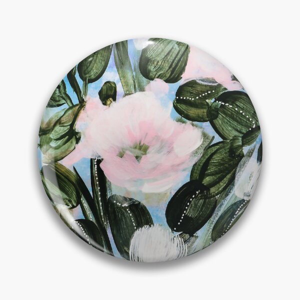 Item preview, White flowers in a glass vase on blue background, painting designed and sold by IngaDesign.