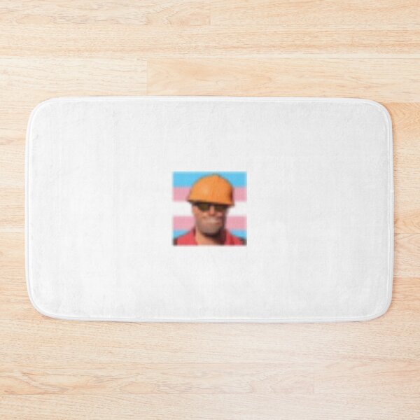 Item preview, pixelated engineer smiling trans flag designed and sold by drownedcowboy.
