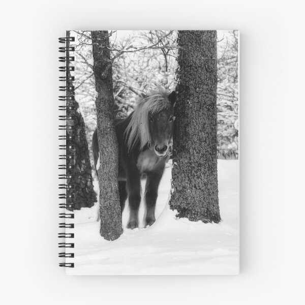 Item preview, Chestnut Horse Between Trees in Snowy Winter Landscape - Black & White designed and sold by Nicklas81.