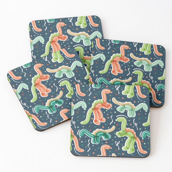 Item preview, Dino-mite roaring party! // nile blue background orange honey yellow mint pine and limerick green fun party bendable balloon dinosaurs and confetti  designed and sold by SelmaCardoso.